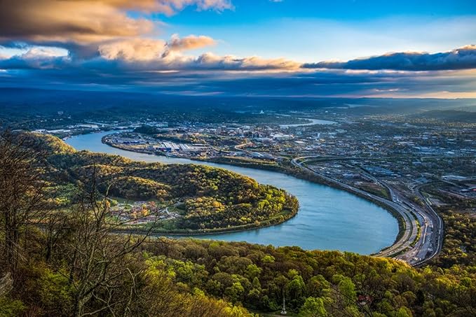 ART.COM Wall Photographic Print Drone Aerial View of Downtown Chattanooga Tennessee TN and Tennessee River, 18" x 12"