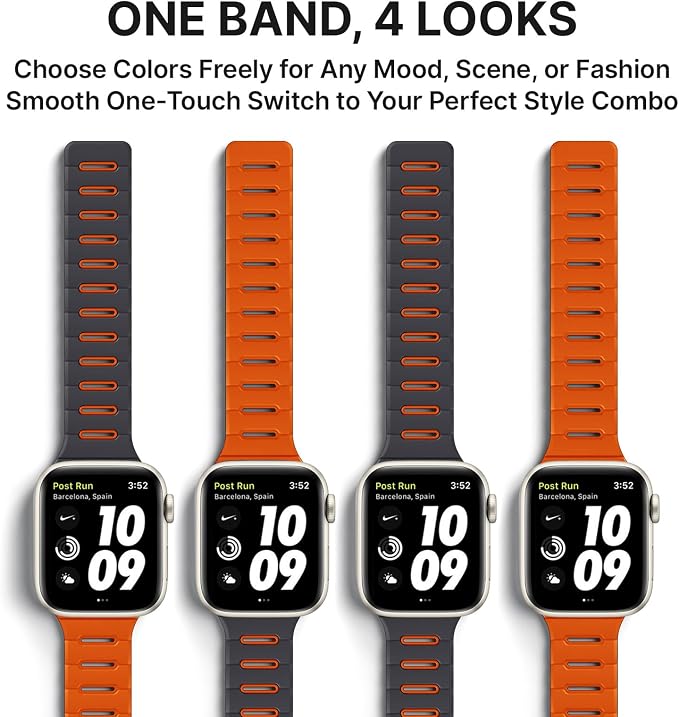 Bandletic Reversible Magnetic Band Compatible with Apple Watch Bands for Women 40mm 41mm 42mm(Series 11 10) 38mm Men, Strong Magnet Sports Strap for iWatch Series 9 8 7 6 5 4 SE 3-1, Space Gray/Orange