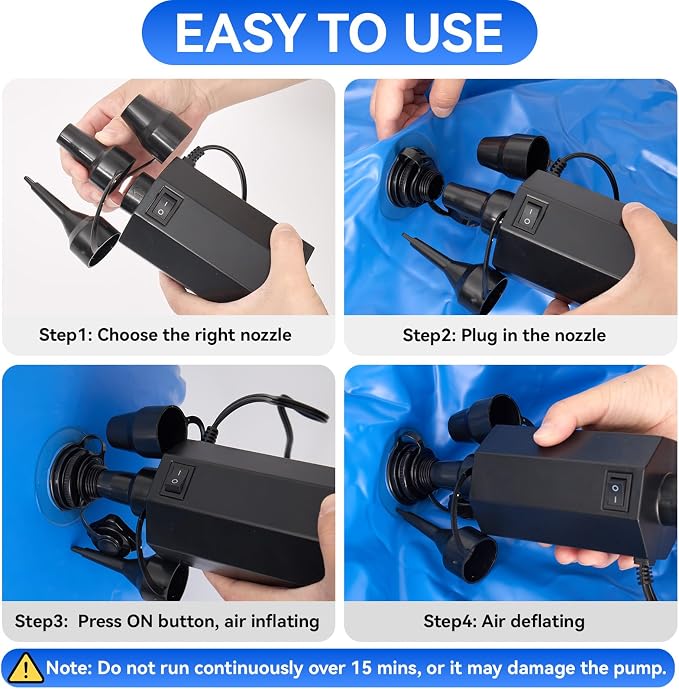 Electric Air Pump for Inflatables, Inflator Deflator Quick-Fill, Compact Pump AC110-120V for Air Mattress Bed Pool Floats Toys Raft