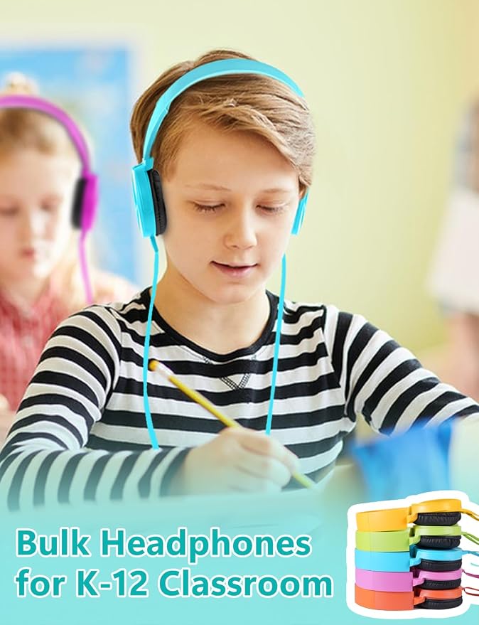 20 Pack Bulk Headphones for Classroom, Kids Wired Headphone for School Students K-12, Affordable Classroom Headphones, Multi Color On-Ear with 3.5mm Plug,Perfect for Schools/Libraries/Museums