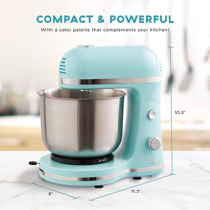 Delish by Dash Stand Mixer - Compact Mixer for Everyday Baking - 5-Speed Power with Removable Mixing Bowl - Dough Hooks Included - Aqua, 3.5-Quart