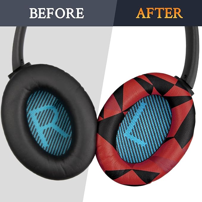 SoloWIT Protein Leather Earpads Cushions for Bose Headphones, Replacement Ear Pads for Bose QuietComfort 15 QC15 QC25 QC2 QC35/Ae2 Ae2i Ae2w/SoundTrue & SoundLink Around-Ear Series - Red Storm