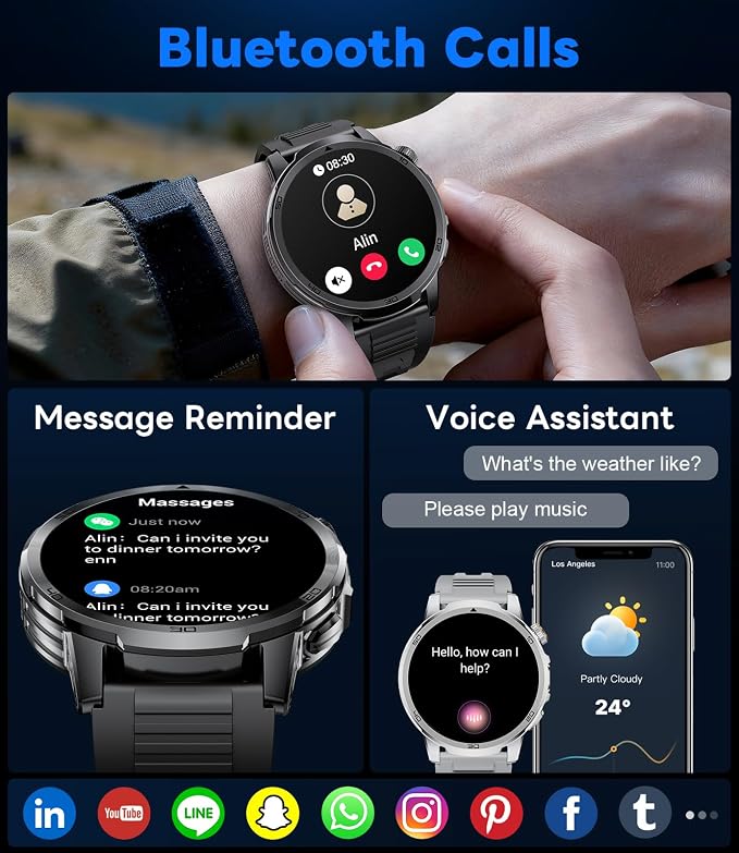 Military Smart Watch for Men Answer/Make Call, 1.85'' HD Rugged Smartwatch with 1000mAh Battery/Flashlight/Heart Rate/110+ Sports Mode, IP68 Waterproof Fitness Tracker Watch for Android iPhone
