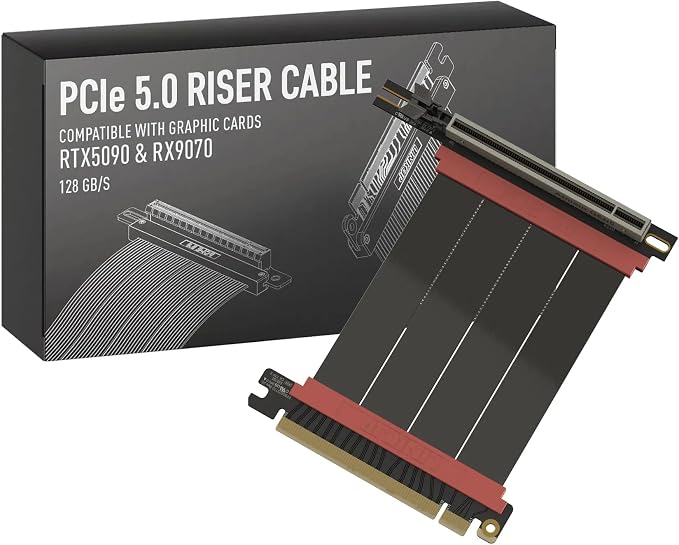 LINKUP PCIE 5.0 Riser Cable | for Vertical GPU Mount | Right Angle | Graphics Card GPU Ready | Usable with PCIe 4.0 & RX 9070/ RTX5090 | 10cm (Total Length: 14cm)