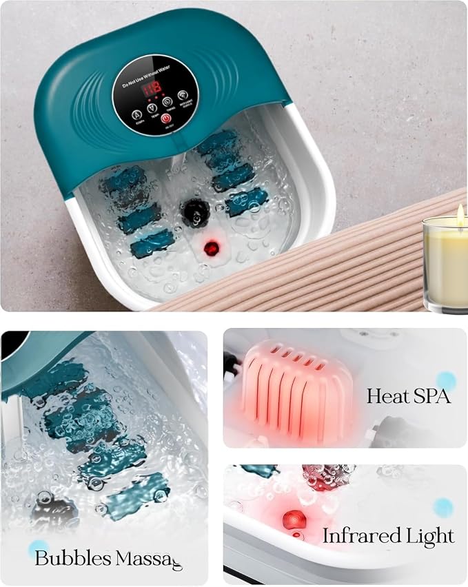 SPA4PIEDS Foot Spa Bath Massager with Heat, Bubble Jets, Red Light & Timer, Pedicure Foot Spa with 95-118℉ Temperature Control, 8 Shiatsu Rollers, Pumice Stone, Gift for Women,Men,Dad