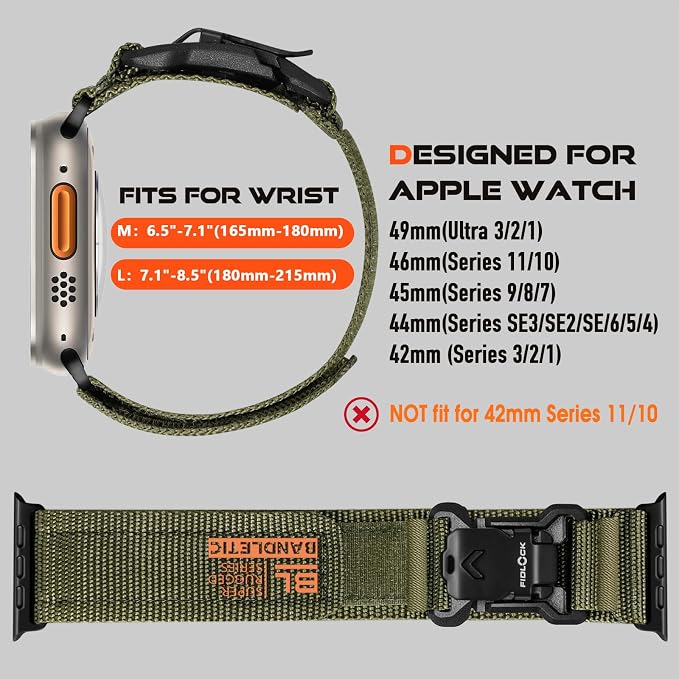 Bandletic Compatible with Apple Watch Ultra 2 Band - for Men, Rugged Sport Loop with Magnetic Fidlock V-Buckle for iWatch 49mm(Ultra 3/2/1),46mm(11/10),45mm(9/8/7),44mm(SE3/SE2/SE/6/5/4),42mm(3/2/1)