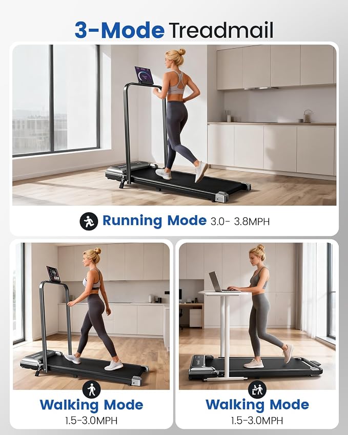 Walking Pad Treadmill with Handle Bar and Adjustable Incline, Compact Portable Treadmills for Home Office, 2.5HP Quiet Anti-Slip Under Desk Treadmills, 0.6-3.8 MPH Remote Speed Control