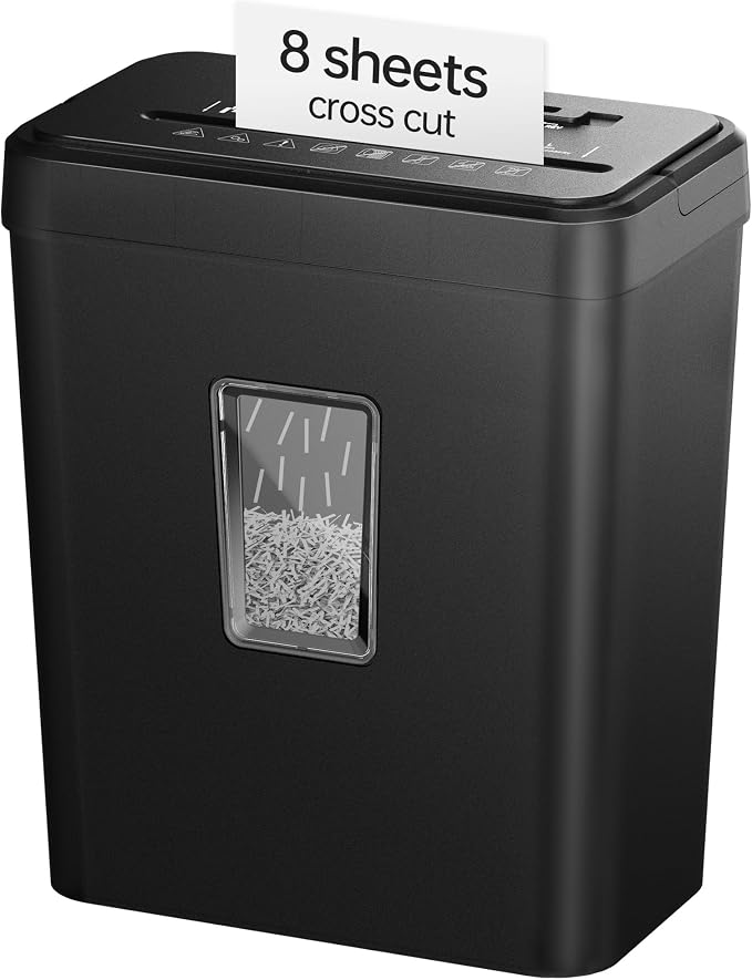 Locksworth 8-Sheet Paper Shredder, 4.23 Gallon Cross Cut Shredder for Home Office, P-4 High Security Shredders for Credit Card Staple Clip, Portable Handle Design