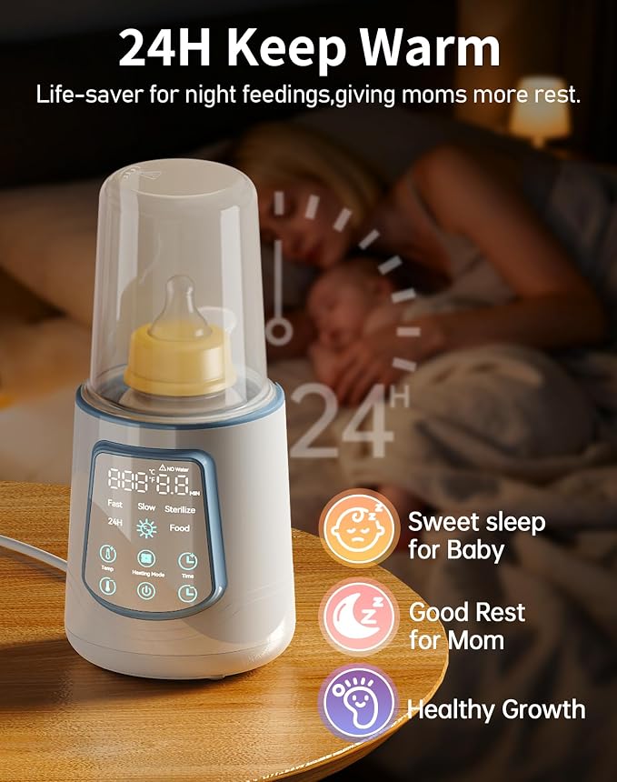 12 in 1 Fast Baby Bottle Warmer with Even Heating No Hot Spots, Night Mode, Sterili-zing,Constant Temp Milk Warmer for Breastmilk & Formula, Fits All Bottles Blue