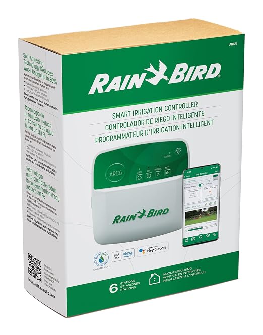 Rain Bird ARC6 App-Based Indoor Smart WiFi Irrigation Sprinkler Timer/Controller, 6-Zone/Station, EPA WaterSense Certified, Compatible with Alexa, Indoor 6-Station