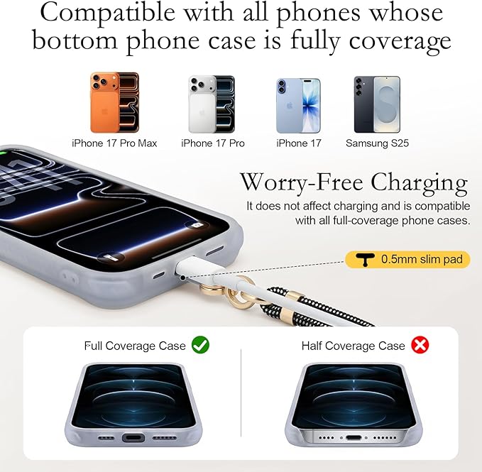 Phone Lanyard Crossbody, Adjustable Anti Theft Phone Strap for ID Badge, Wallet, Earphones, Keychain, Universal Skin-Friendly Cell Phone Neck Lanyard for Travel Hiking Cycling Shopping, Black