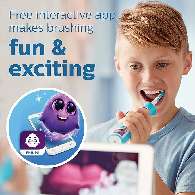 Philips Sonicare for Kids 3+ Bluetooth Connected Rechargeable Electric Power Toothbrush, Interactive, Pink, HX6351/41 & 1100 Electric Rechargeable Power Toothbrush, White Grey HX3641/02
