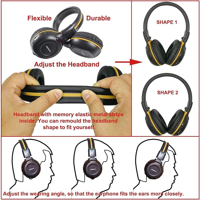 SIMOLIO 3 Pack Wireless IR Headphones for Honda & Odyssey, CR-V, Accord, Pilot, Ridgeline, RDX, MDX, with Carrying Cases/AUX Cord, Share Port, 2 Channel Folding IR Car DVD Replacement Headsets