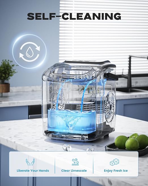 ecozy Ice Makers Countertop, 9 Ice Cubes Ready in 6 Mins, Portable Ice Machine with Carry Handle, 26lbs/24Hrs, Auto-Cleaning Ice Maker with Basket and Scoop, for Home/Kitchen/Camping/RV