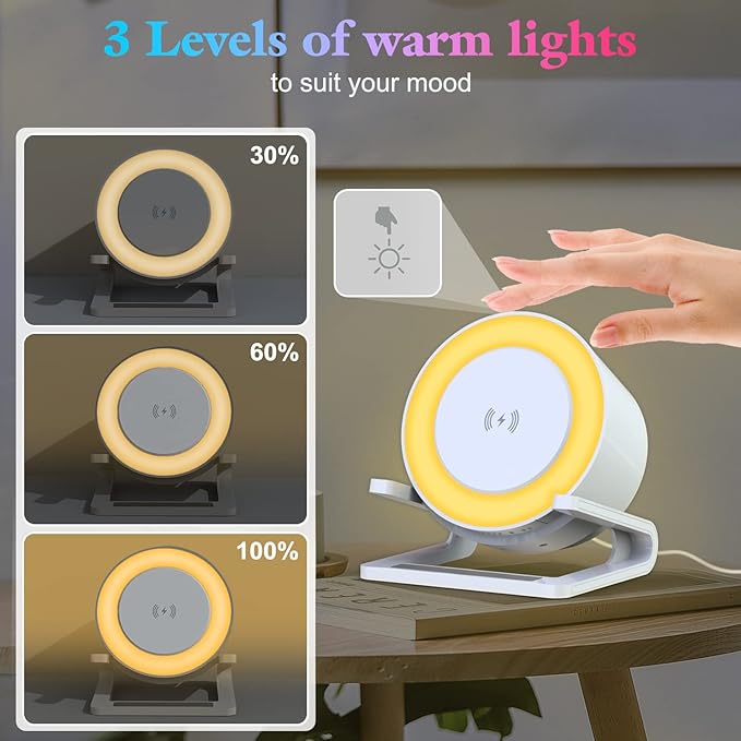 doopo Night Lights Bluetooth Speaker,Wireless Charger 15W with Phone Holder, Touch Control Bedside Lamp Dimmable with Dynamic Colored Music Light, Gifts for Teenage Girls Boys Room Decor