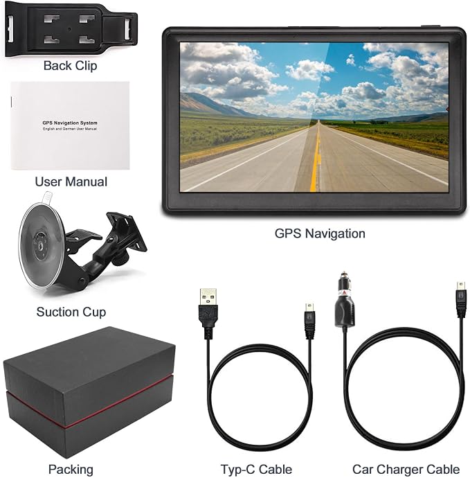 GPS Navigator for Car with 2025 Maps Free Lifetime Update, 7 Inch Car GPS Navigation System for Truck Commercial Drivers with POI/ZIP Search, Voice Turn Guidance, Speedcam Light Alerts, FM, 7 Vehicles