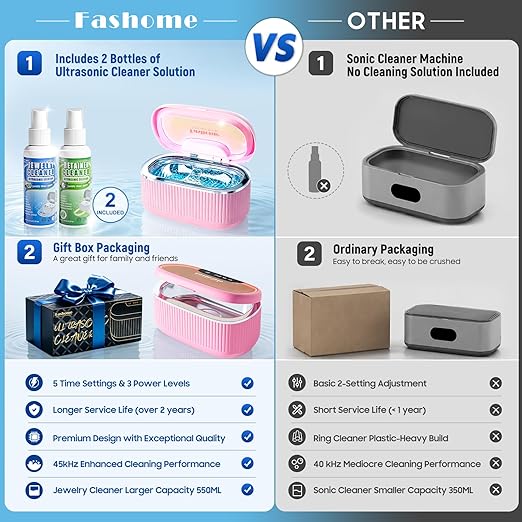 Ultrasonic Jewelry Cleaner Machine, 45kHz Sonic Cleaner for Rings, Glasses, Braces, 550ml Stainless Steel Tank with 2x100ml Cleaning Solution, 5 Timer & 3 Power for Home, Jewelry Store, Dental Care | ultrasonic jewelry cleaner 550ml stainless steel tan...