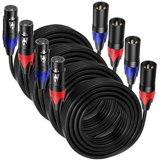 4 Pack, 50 FT XLR Male to Female Cable Professional Balanced Microphone Lead XLR Male to Female Cables, Extension Mic Cable Cord