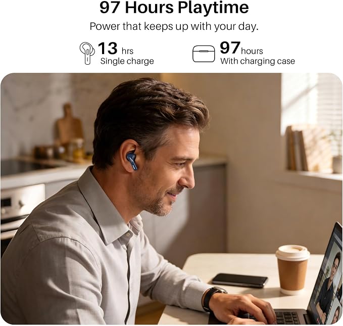 TOZO T20 Wireless Earbuds, Bluetooth 5.3 Headphones with 97H Playtime, IPX8 Waterproof, Dual Mic ENC Call Noise Cancelling, Deep Bass Sound, LED Display, Wireless Charging Case