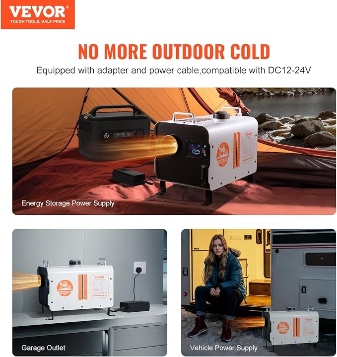 VEVOR 8KW Diesel Heater, 12V/24V All in One Diesel Air Heater, with Bluetooth APP Control, Remote Control and Display Screen, CO Alarm, Fast Heating Portable Diesel Heater for Vehicles and Outdoors