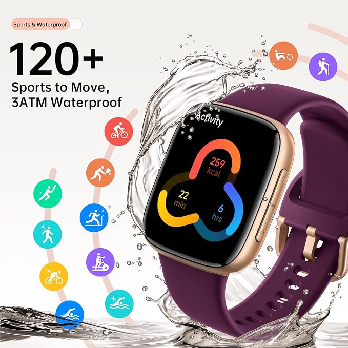 Smart Watches for Women for iPhone & Android Phones, 1.85"AMOLED Smart Watch with Heart Rate/ SpO2/ Sleep Monitor,3ATM Waterproof, Calls & Messages, 120+ Sports Modes FitnessWatch, Dynamic Dials