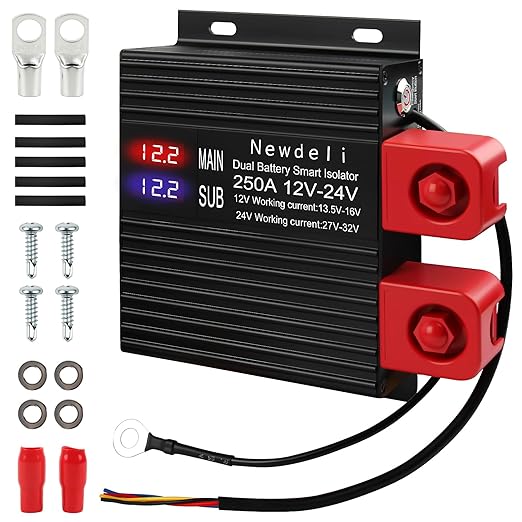 Newdeli 250 Amp Dual Battery Isolator 12V/24V Universal Voltage Sensitive Relay VSR Smart Dual Battery Isolator Kit for Marine RV UTV Car Boat Truck Trailer ATV Camper Moto