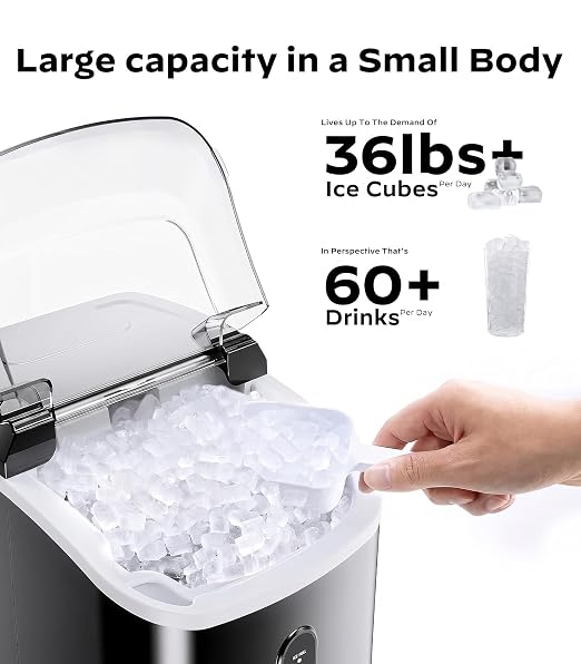 Nugget Ice Maker Countertop, Silonn Chewable Pellet Ice Machine with Self-Cleanin Function, 36lbs/24H Portable Ice Makers for Home Kitchen Officce, Black