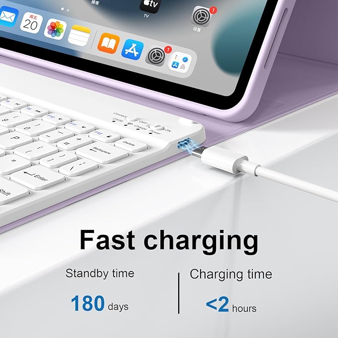 Case for iPad Air 8th/7th/6th 11-inch M4/M3/M2 (2026/2025/2024), iPad Air 5th/4th Generation 10.9 inch 2022/2020, Stand Folio Detachable Wireless Keyboard with Pencil Holder, Purple