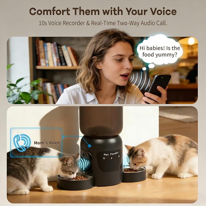 Automatic Cat Feeder with Camera, 5.2L Smart Cat Food Dispenser for Multi-Pet Homes, 170° Wide Angle Night Vision Auto Cat Feeder for Cats and Dogs, 5G WiFi App Remote Control for Busy Families, Black