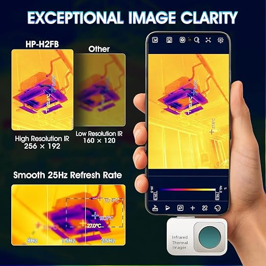 Mini Thermal Camera for Android, 256 x 192 IR Resolution Thermal Imager 25Hz Rate -15℃ to 600℃ Temp Range Optimized Temperature Accuracy, Works for Smartphones and Tablets (not for iOS)