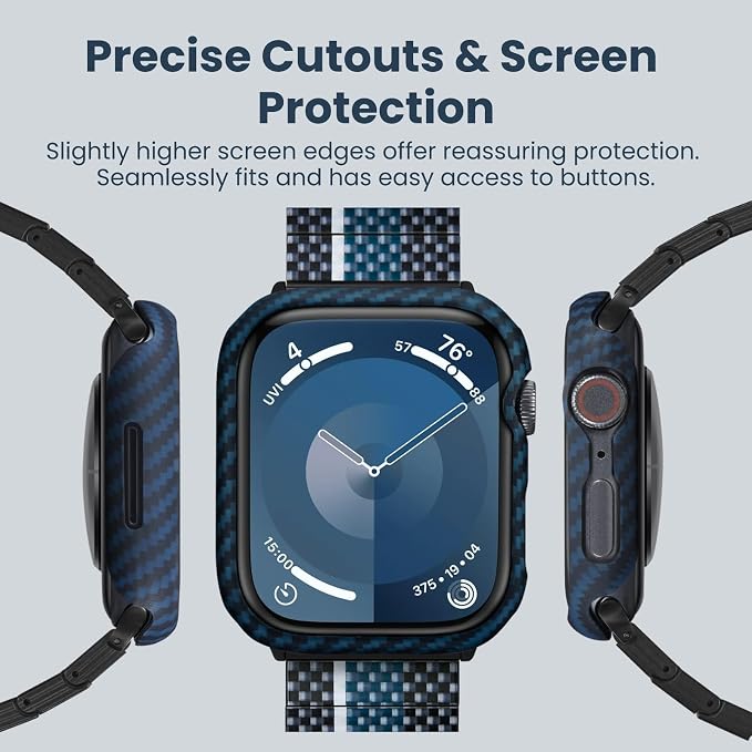 PITAKA Air Case for Apple Watch Series 9/8/7, 45mm, Exquisite Minimalist Slim Apple Watch Case - Aramid Fiber Made, Black/Blue(Twill)