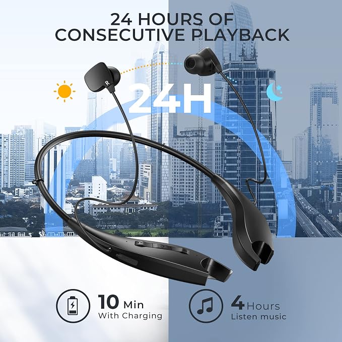 Neckband Bluetooth Headphones, Around The Neck Headphones 24H+ Playtime, Bluetooth Headsets with Call Vibration, Shark Jaw Design Wireless Earbuds+Noise Isolation/Mic/IPX7 Waterproof, 2 Pack