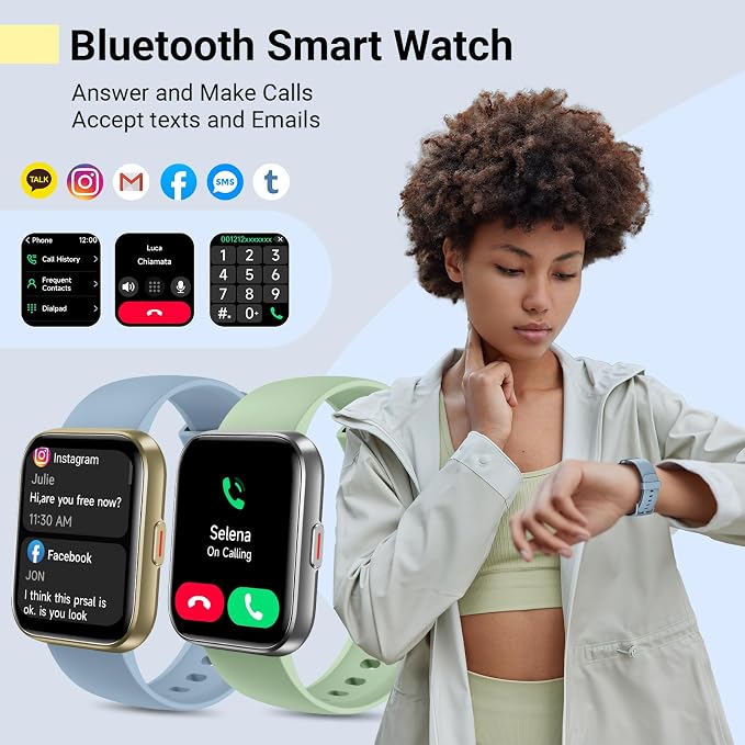 Quican Smart Watches for Men Women, Compatible with iPhone & Android | Sky Blue Fitness Tracker Smartatch with Alexa, Call & Notification Alerts, Tracks Heart Rate/Sleep Monitor
