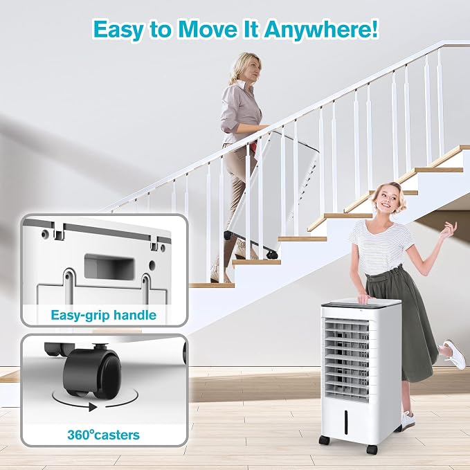 Windowless Portable Air Conditoners, 3-IN-1 Portable AC with Remote, 3 Modes 3 Speeds, 1.16Gal Tank & 12H Timer, 45° Oscillation, Fast Cooling Quiet Ventless Swamp Cooler for Room Home Office, Pearl