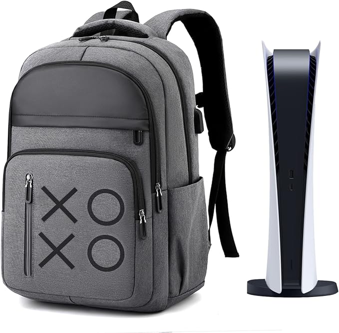 Game Cosole Backpack Travel Bag Travel Carrying Case for PS5/PS4 Console and Accessories (Grey)