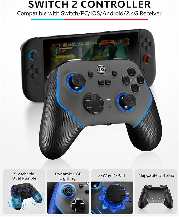 Pro Controller Accessories Bundle for Nintendo Switch 2, 17-in-1: Carrying Case, Screen Protector, Thumb Grip for Joycon, Dockable Console Protective Cover Shell, Steering Wheel, 2025 Switch2 Game Kit