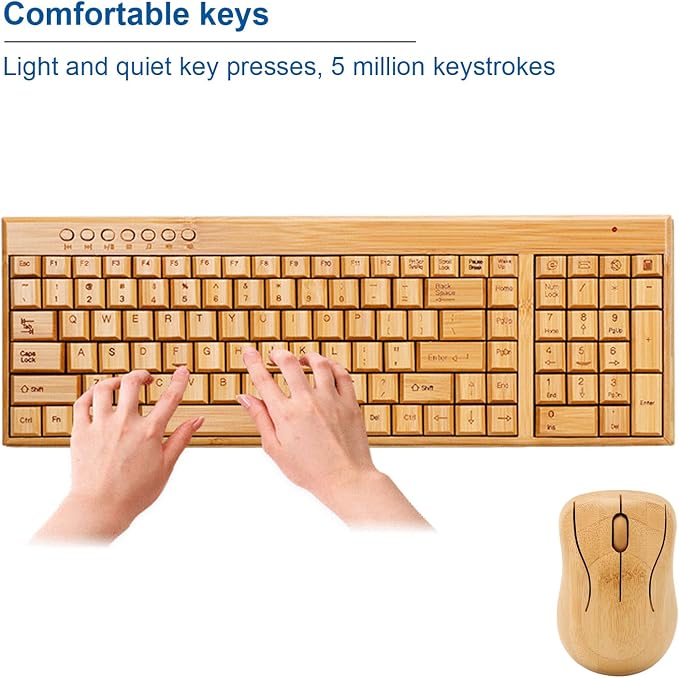ciciglow Bamboo Keyboard and Mouse, 2.4GHz Computer Devices with USB Receiver, Optional 1200DPI MouseCompact KeyboardWireless Keyboard and Combo (Mouse and Keyboard