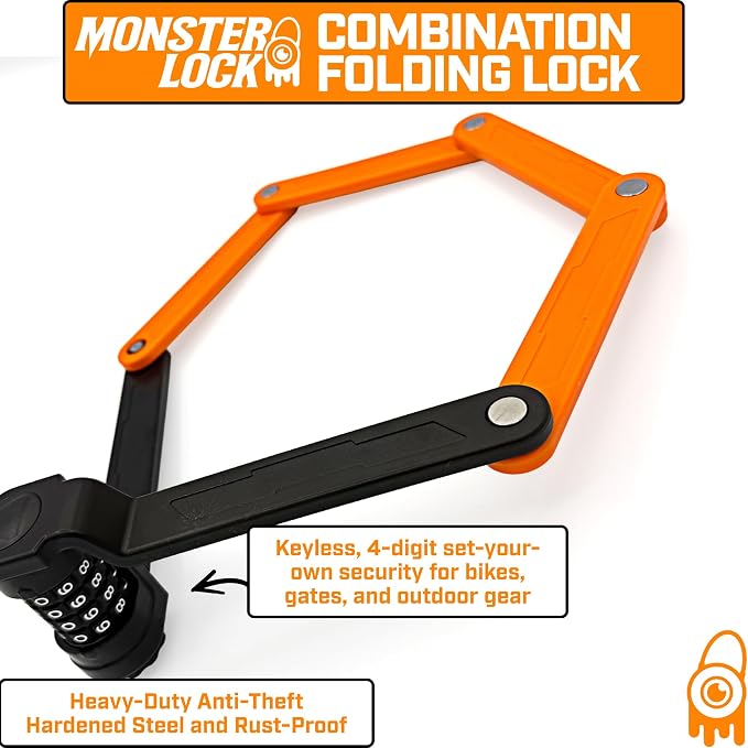 Monster Folding Bike Lock – Heavy-Duty Anti-Theft Hardened Steel, Rust-Proof, Foldable Compact High-Security Lock for Bicycle, Scooter & Motorcycle