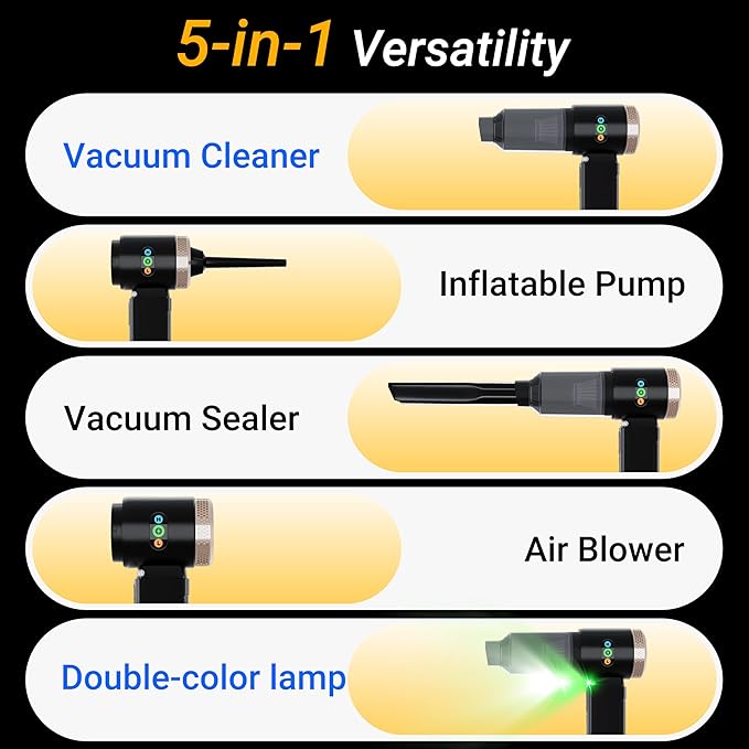 GcdPai Car Vacuum Portable Cordless 18000PA High Power Handheld Vacuum Cleaner, Mini Cordless Rechargeable Vacuum with LED Light and Multi-Nozzles for Car, Home Office, Keyboard, Pet (Black Gold)