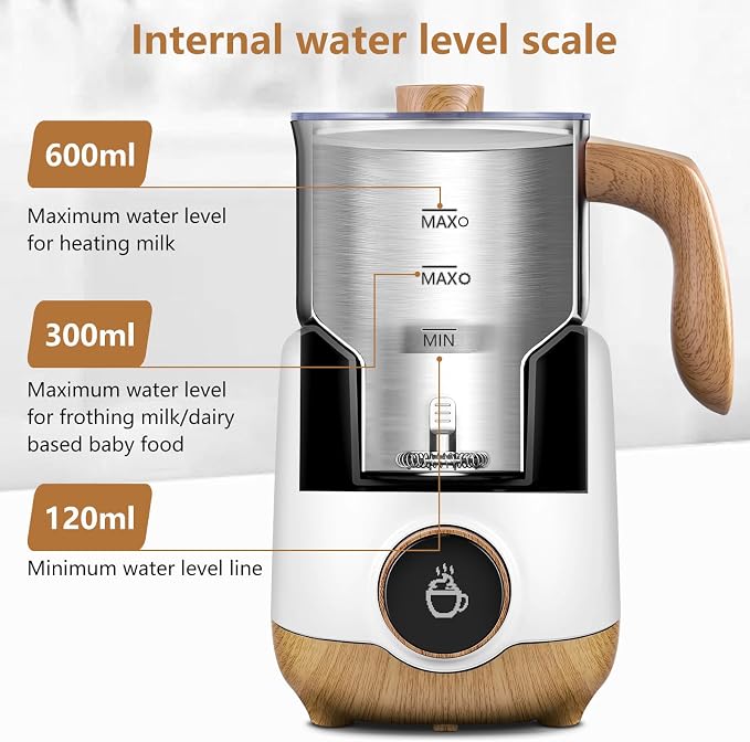 AMZCHEF 8-IN-1 Milk Frother and Steamer 21 oz, 550 Watts Split Stainless Steel Automatic Steamer, Milk's Warmer for Latte, Cappuccino, Hot Chocolate, Hot&Cold Froth, Heated Milk, Baby Food, White