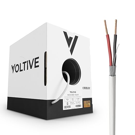 Voltive 14/2 Speaker Wire, in-Wall CL3 & Direct Burial, White, 250ft - 14AWG, 2 Conductors, Stranded Oxygen-Free Copper, UL Listed - V-1208-4