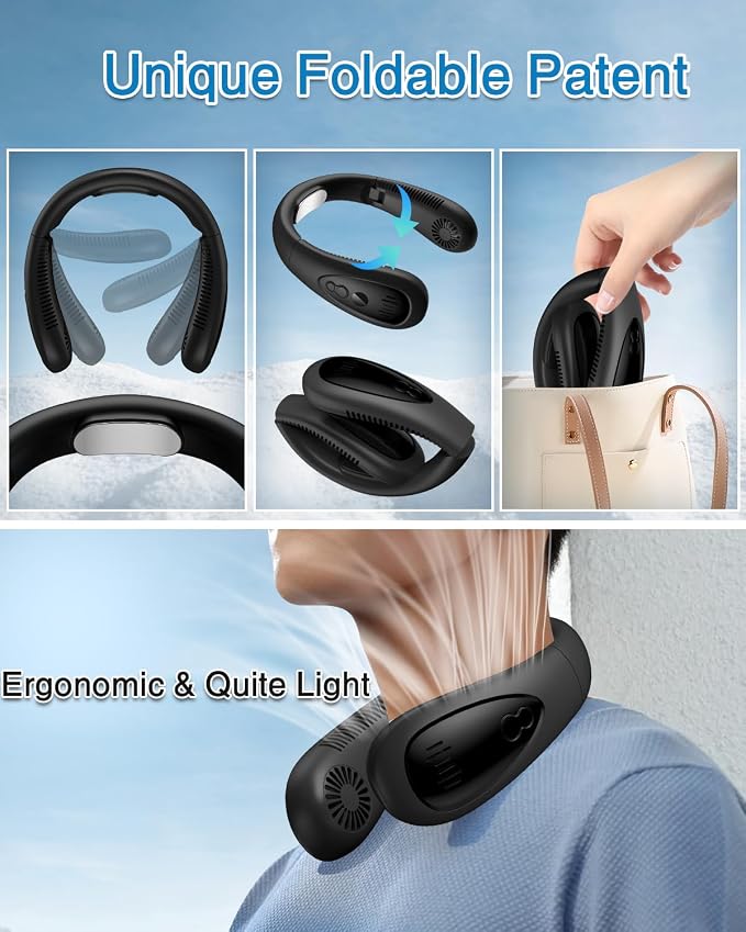 Neck Air Conditioner, Portable Neck Fan with Cooling Plate 360°Cooling Airflow, 5000mah Rechargeable USB Fan Hands Free Bladeless Wearable Foldable Mini Fan for Men Women Home Office Outdoor