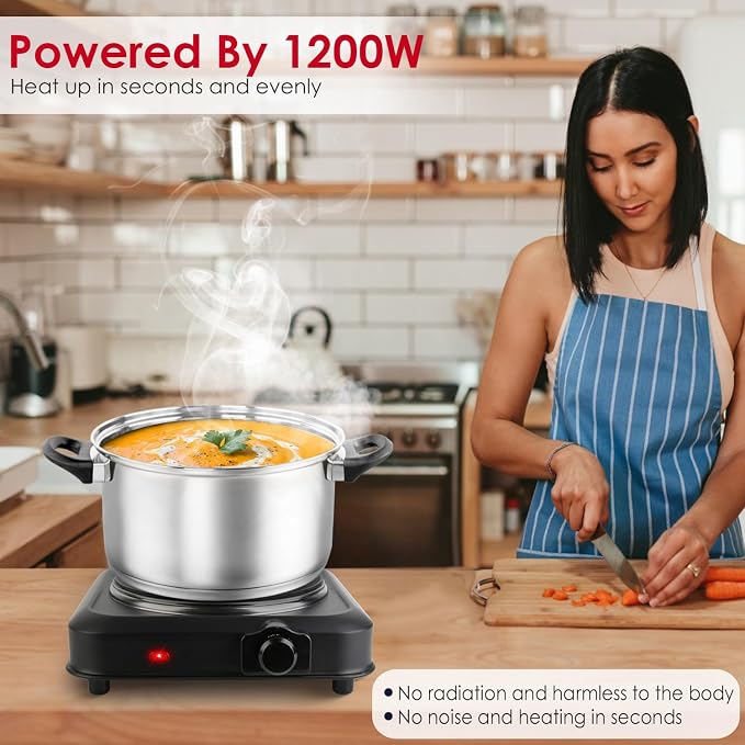 1200W Electric Infrared Single Burner Portable Heating Hot Plate Stove Countertop RV Hotplate with 7.5” Glass Cooktop Stepless Temperature Adjustments for Home RV Camp
