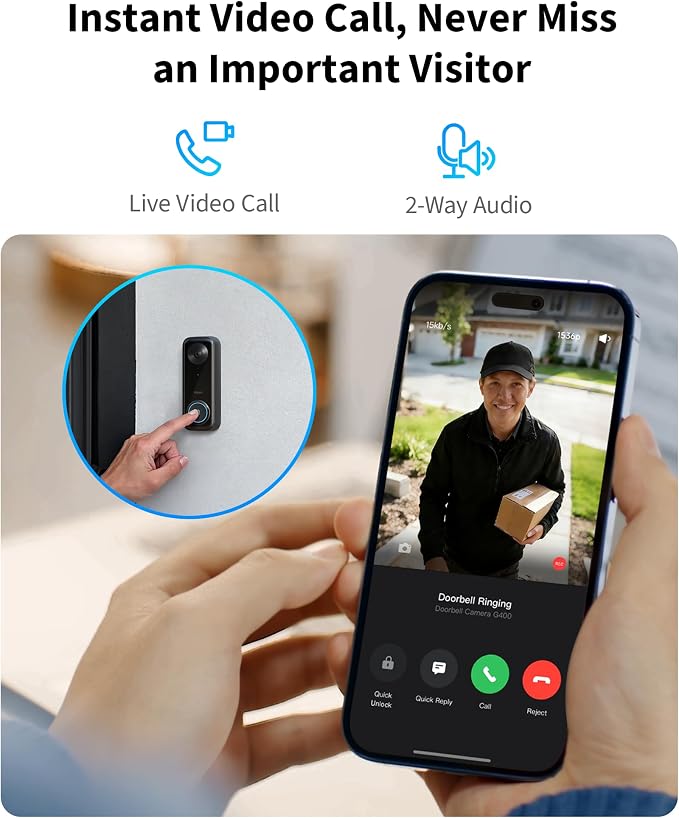 Aqara Doorbell Camera G400 with Chime, Wired/PoE, HomeKit Secure Video, 2K HD Head-to-toe View, 2-Way Audio, 2.4/5GHz Wi-Fi 6, Supports Alexa/Google/SmartThings, Local Detection & 24/7 Recording, IP65