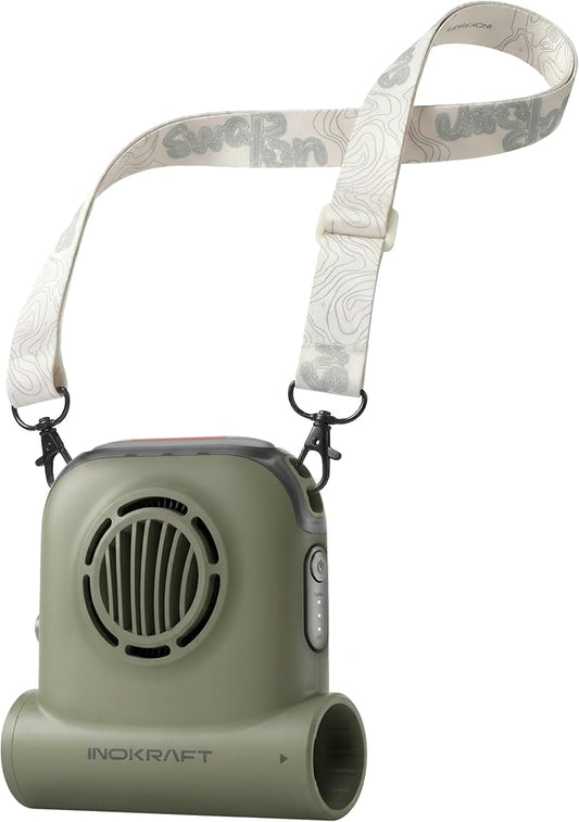 InoKraft Hands Free Trail Fan, Portable Fan, 49ft/s Turbo Waist Fan Clip On Design, Portable Cooling Fan for Hiking, Camping & Outdoor Work, Moss Green, Battery Excluded