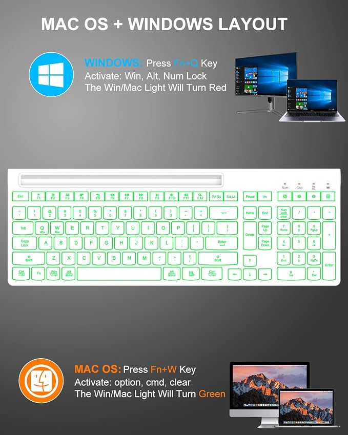 Wireless Keyboard and Mouse Combo, 7 Backlit Effects, Light Up Letters, Rechargeable, Phone Holder, 6 Button Mouse, Ergonomic Tilt Angle, 2.4GHz Silent USB Keyboard Mouse for Laptop, PC