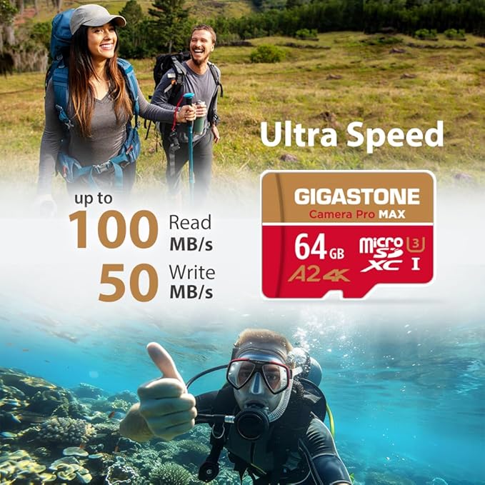 【5-Years Data Recovery】 GIGASTONE 64GB Micro SD Card with USB 3.2 Type C Card Reader, Camera Pro MAX, Speed Up to 100MB/s Compatible with Gopro, DJI, Dash Cam, microSDXC UHS-I A2 V30 U3 C10