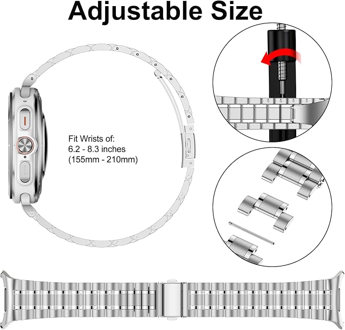 SUPLINK Stainless Steel Band Compatible with Samsung Galaxy Watch Ultra Bands Men Women, Adjustable Metal Replacement Band for Samsung Watch Ultra Bands 47mm, Silver