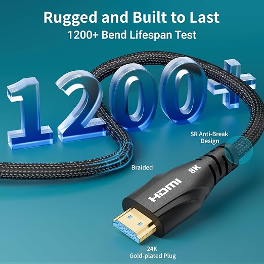 Cratree HDMI Cable 6FT 2Pack - Certified 8K Ultra High Speed HDMI Cord,48Gbps,8K 60hz,4K 120hz,Braided,eARC,HDCP 2.2 2.3,Compatible for HDTV/PS5/PS4/Blu-ray/RTX 3080 3090