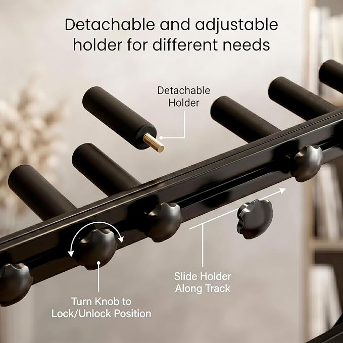 Guitar Stand Rack, Multi-Guitar Display Rack Adjustable Bamboo Guitars Holder Electric Guitar Stands Floor Storage for Bass Acoustic, Home Studio, Band Stage (Black-B)